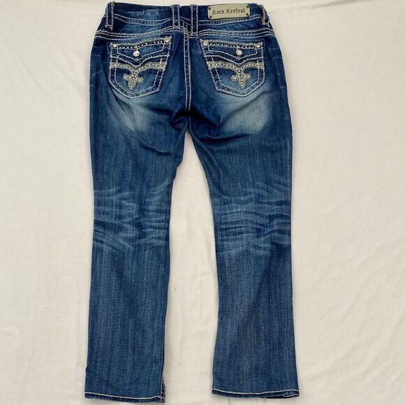 Rock Revival Straight Leg Low Rise Jeans Blue Bluebell Bling Y2K Womens 28 - Picture 1 of 13